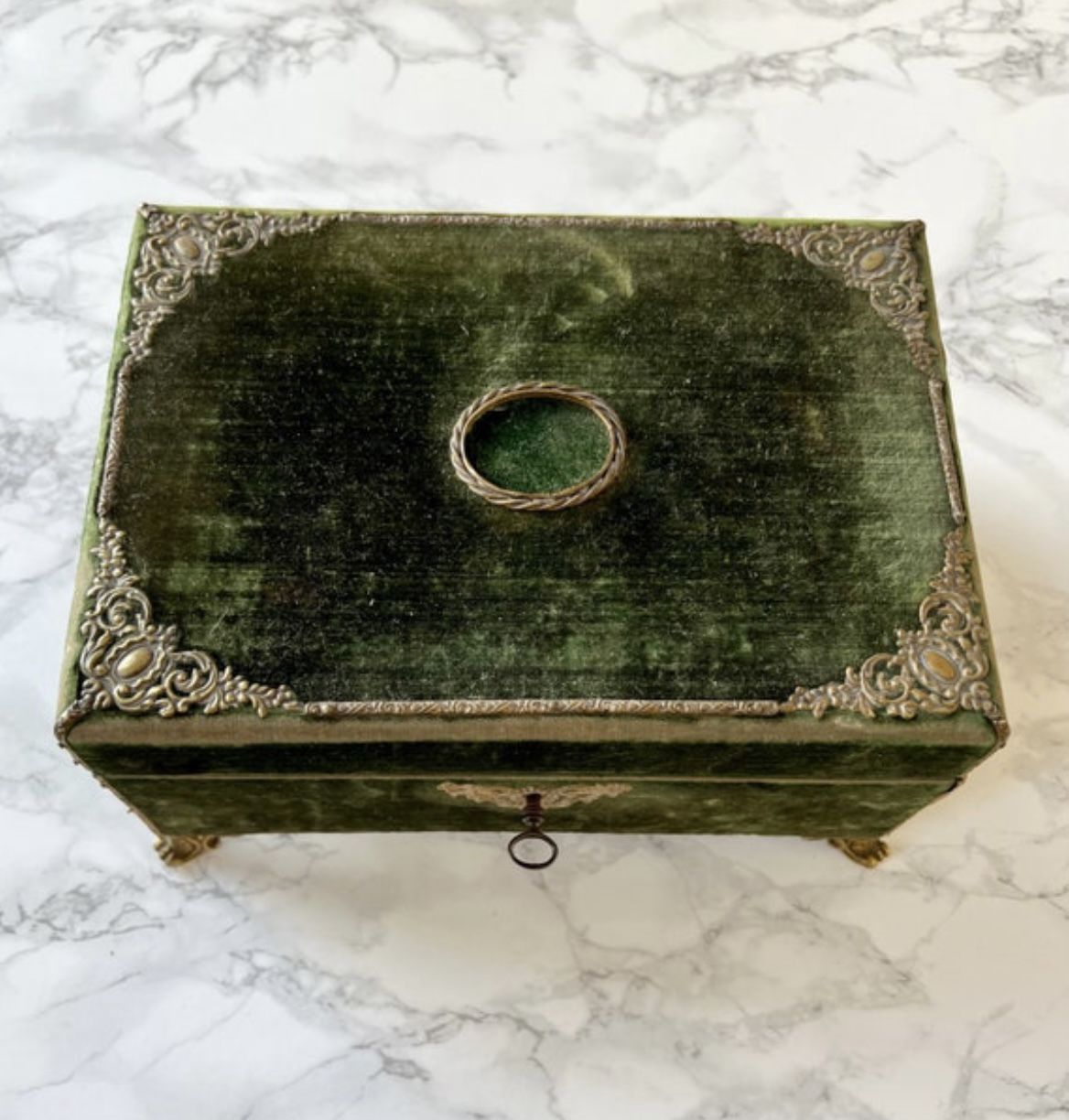 Ancien Grand écrin à Bijoux En Velours Avec Poussoir - Boîte Antique