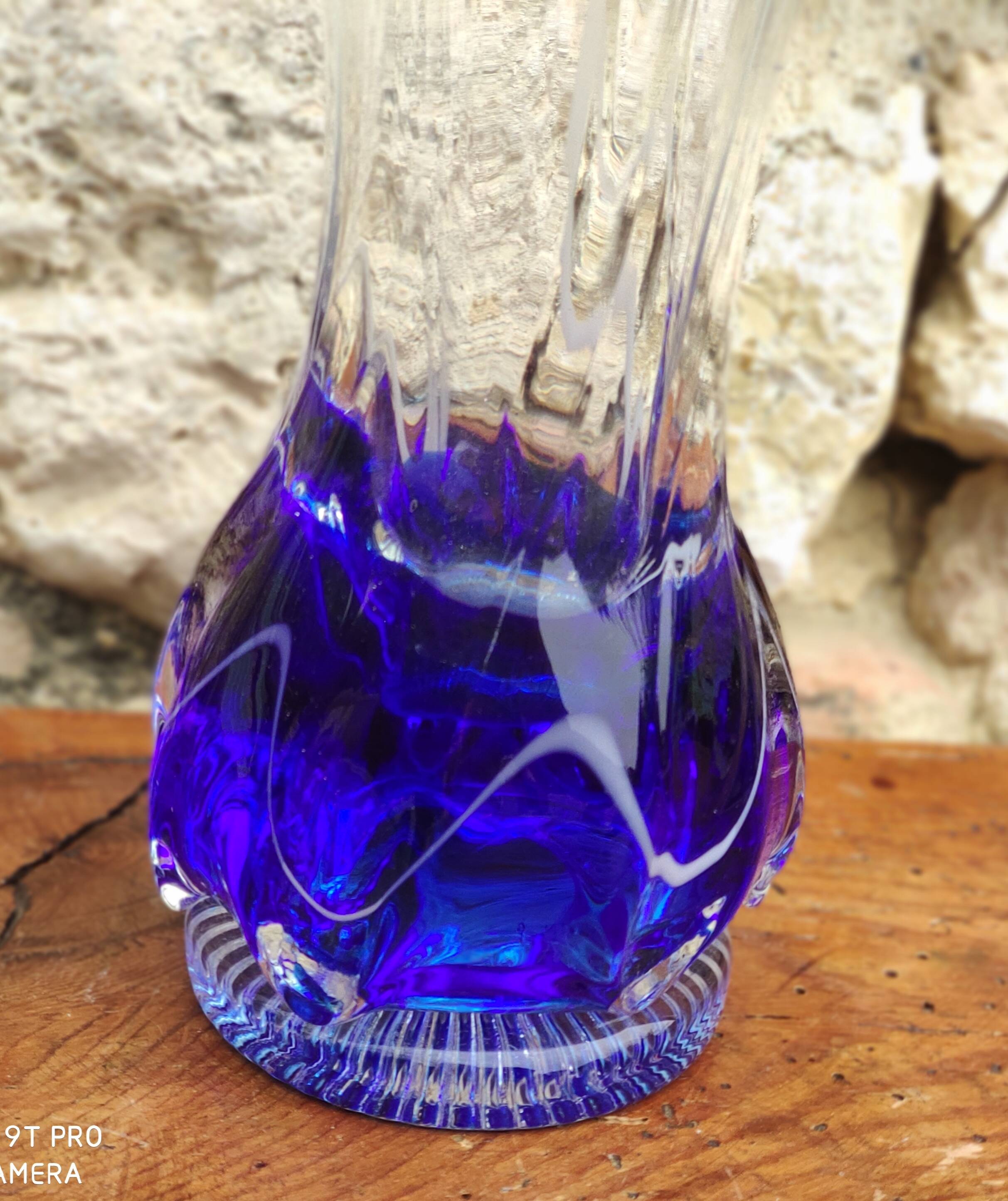 Large blue glass vase