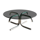 Round coffee table in chromed metal and smoked glass,1970s