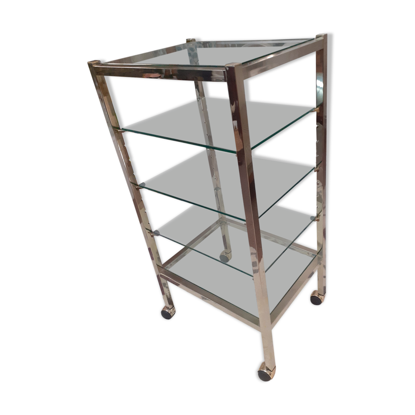 Glass and brass shelf on wheels