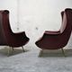 Pair of armchairs vintage with feet brass Italy 1960 s