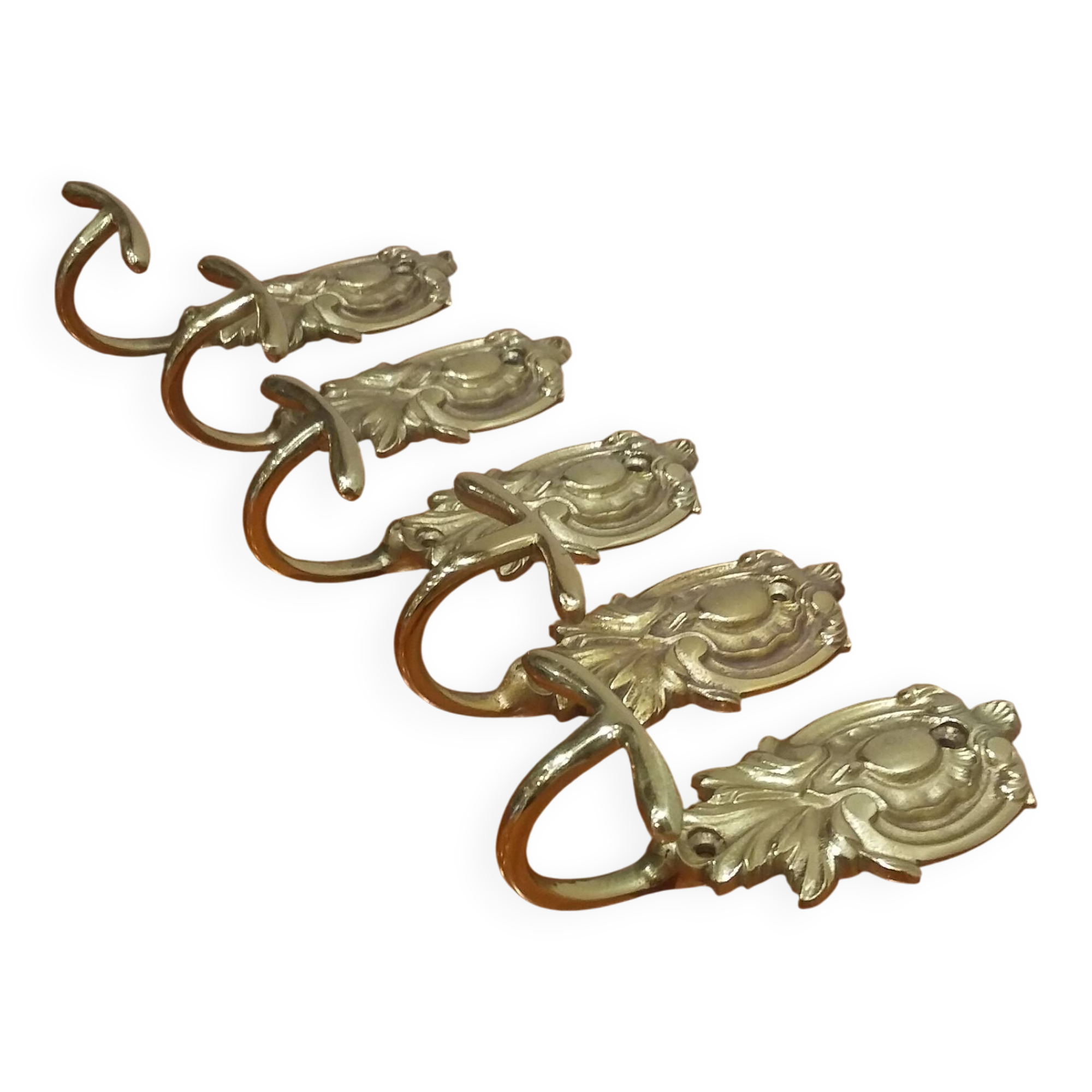 Set of 5 Brass Hooks