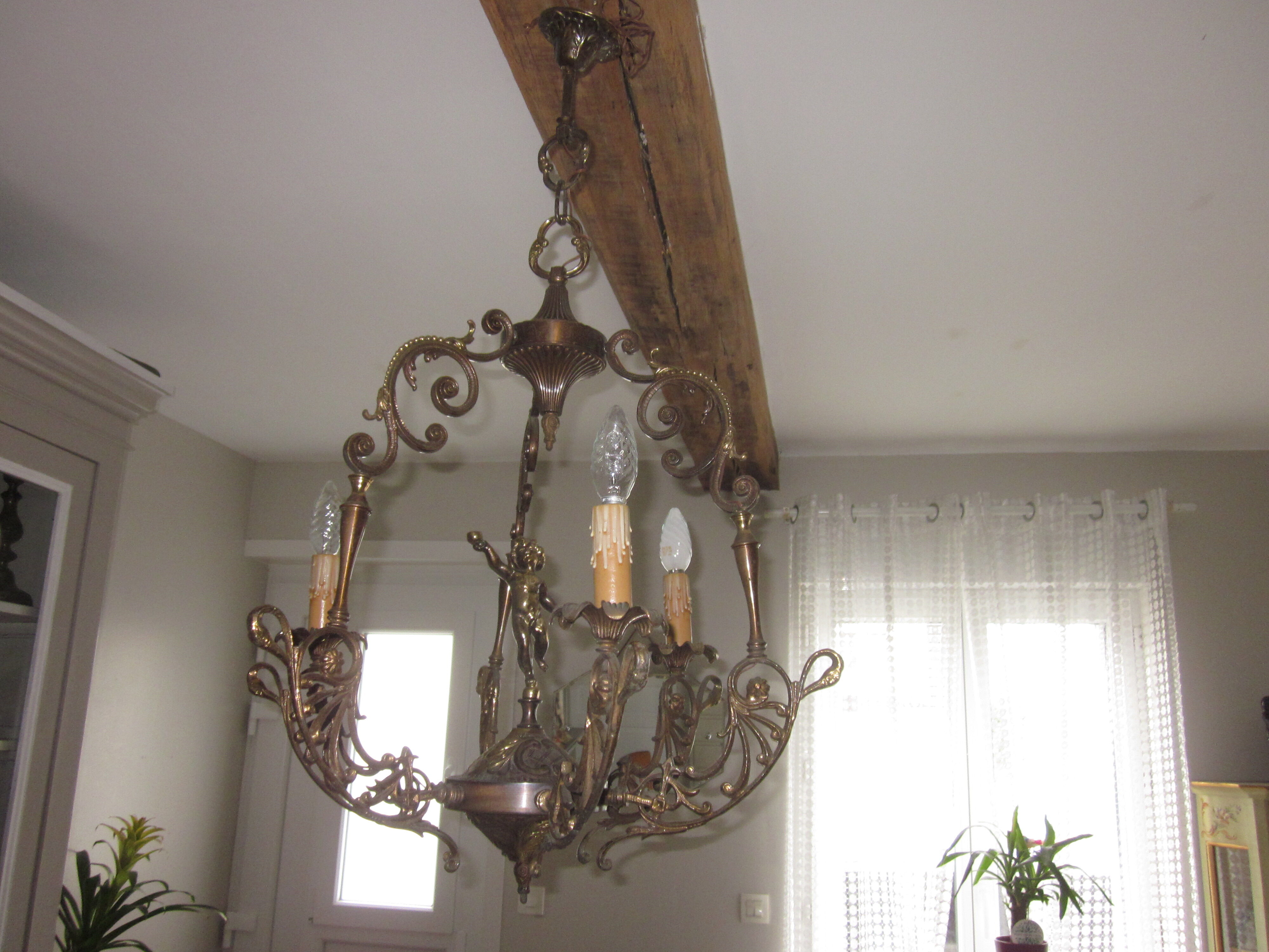 Bronze chandelier with angels