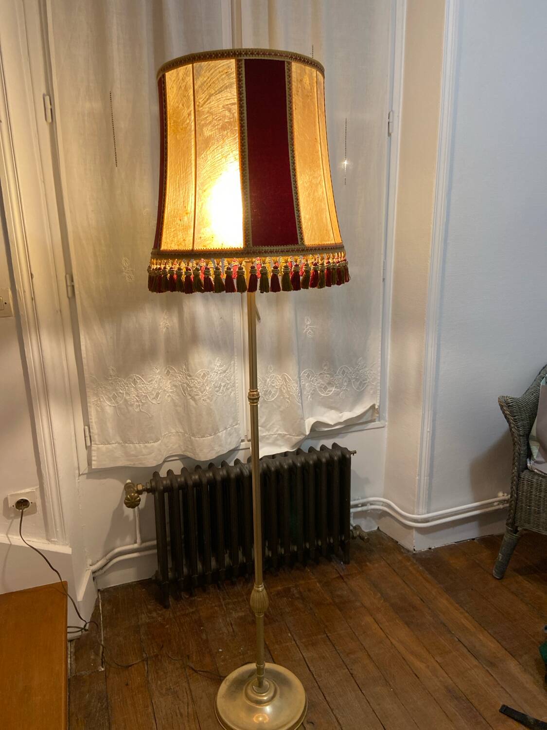 grand abat-jour en peau et velours vintage