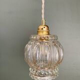 Vintage globe pendant light in transparent bubbled glass