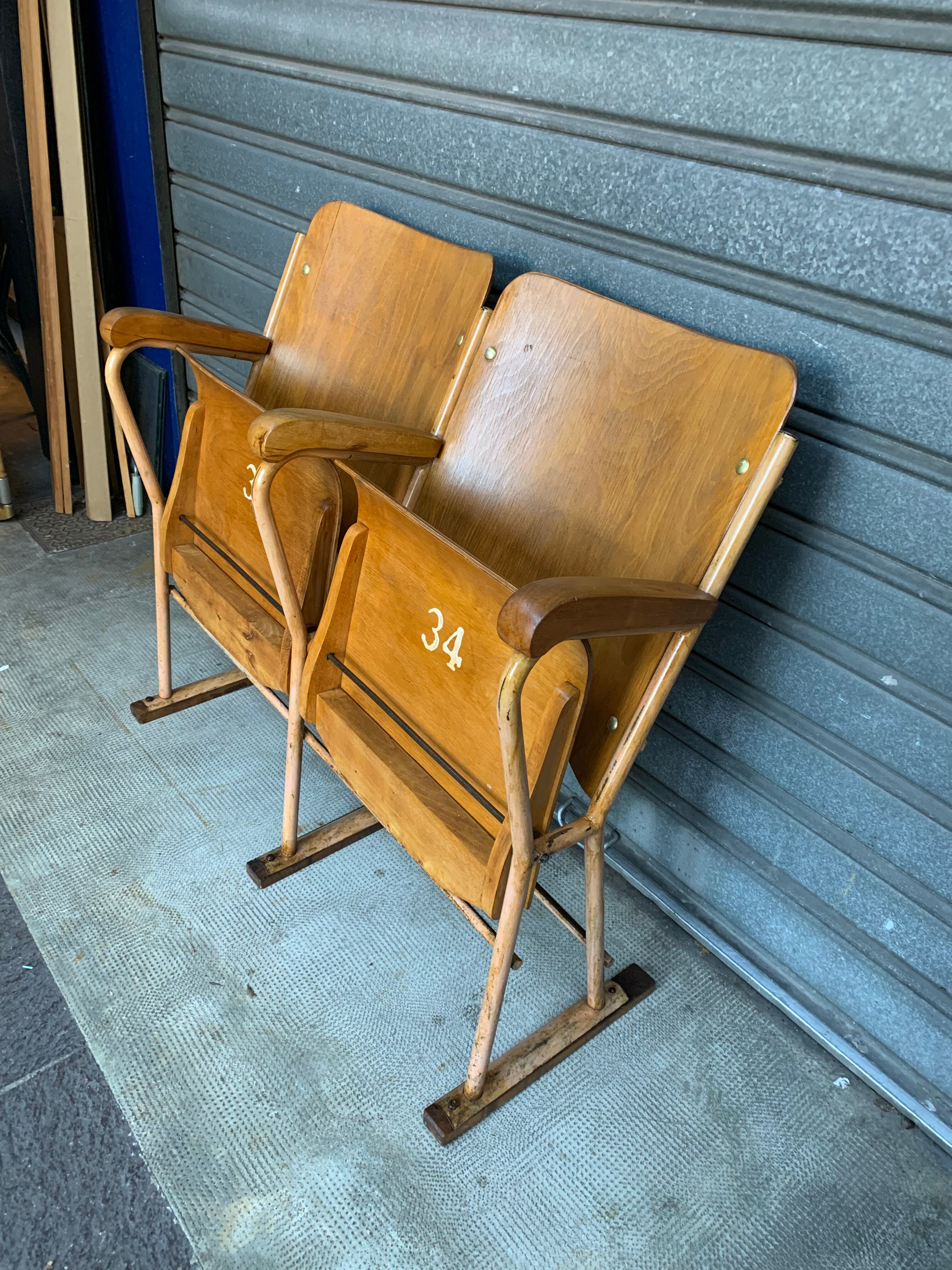 Wooden wooden metal base armchairs 1950s ́