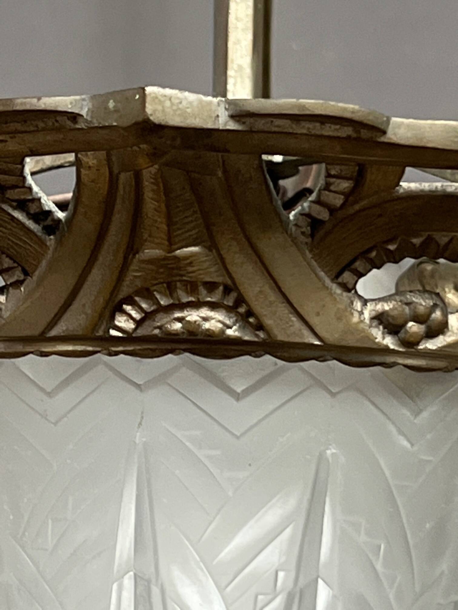 Art Deco chandelier. Silver-plated bronze