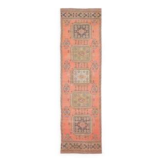 3x11 Vintage Terracotta Oriental Pattern Turkish Runner Rug, 89x342Cm