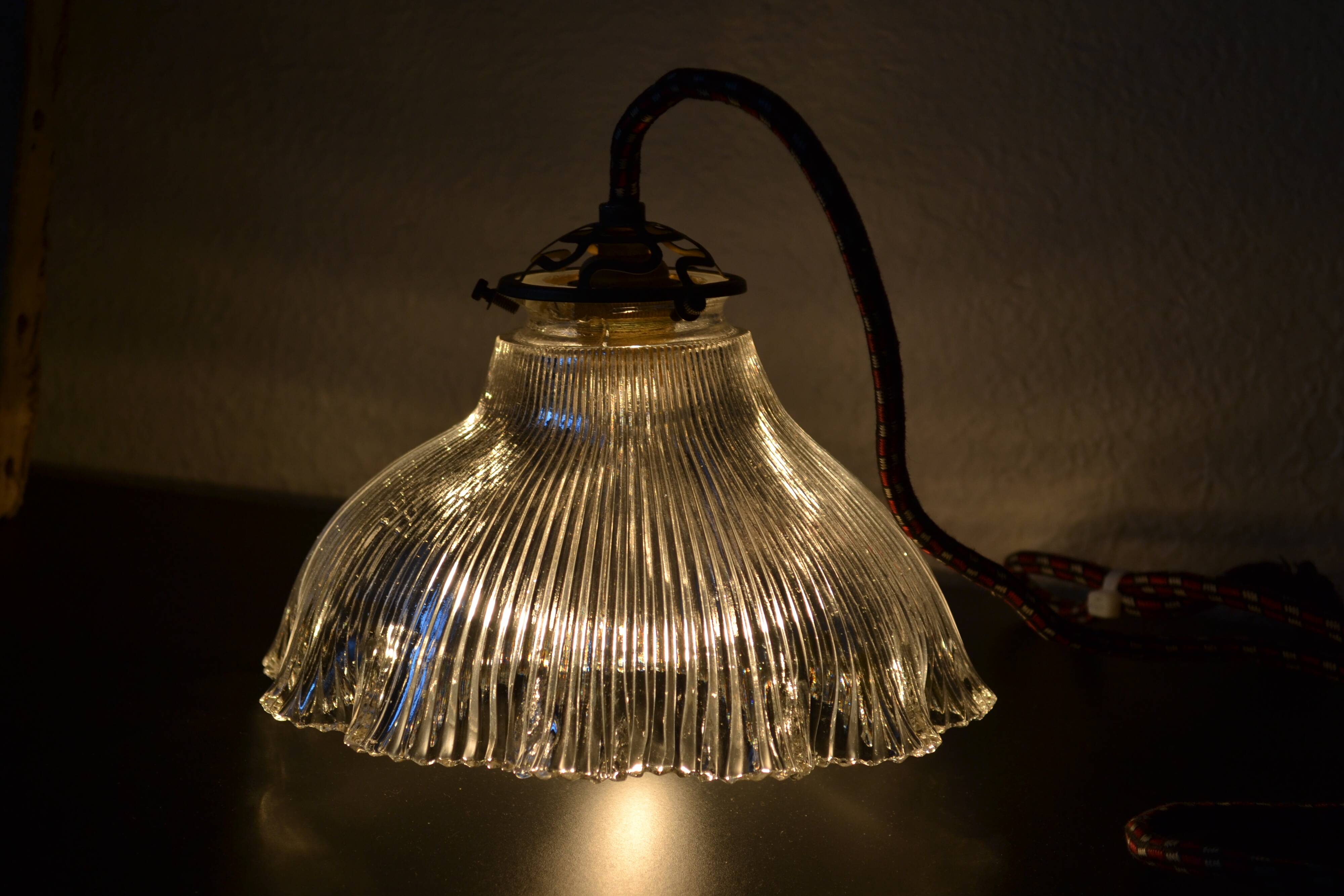 Prismatic glass Holophane pendant light circa 1950