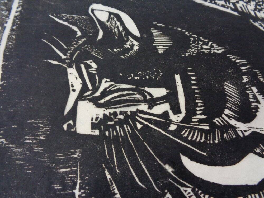 Gerhart Bettermann, 2 Cats, 1980s, Woodcut