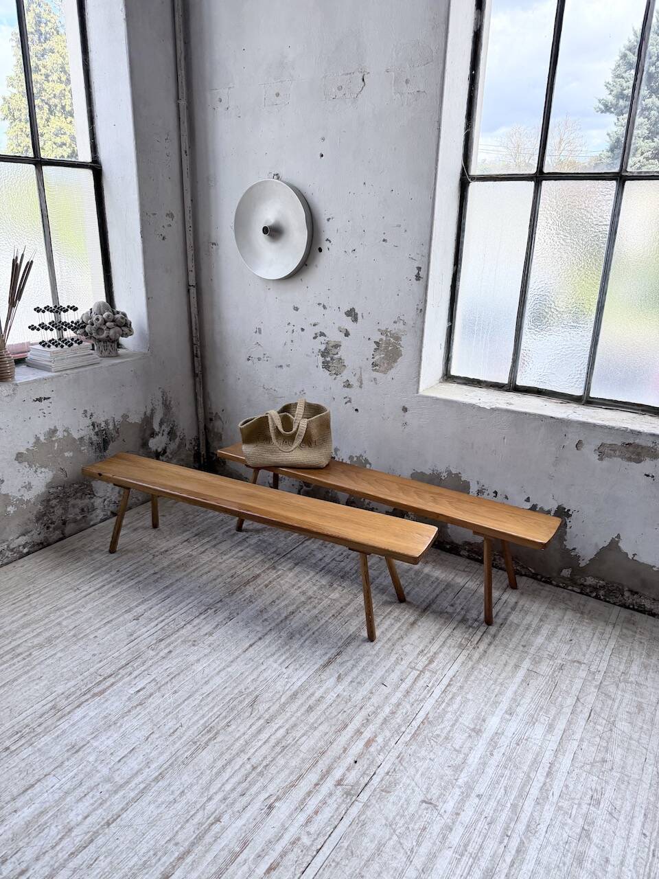Pair of benches from the 1950s mountain furniture, pine.