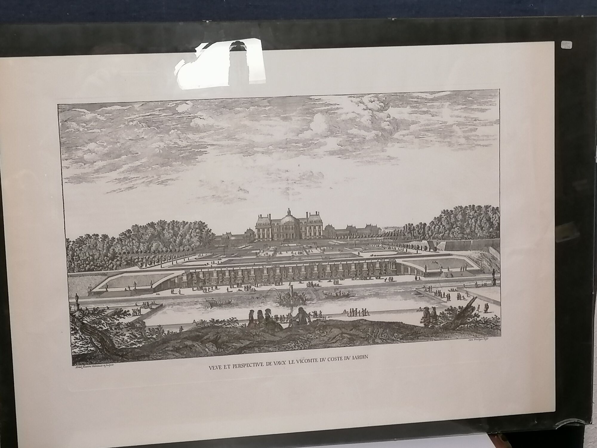 Gravure ancienne architecture et jardin