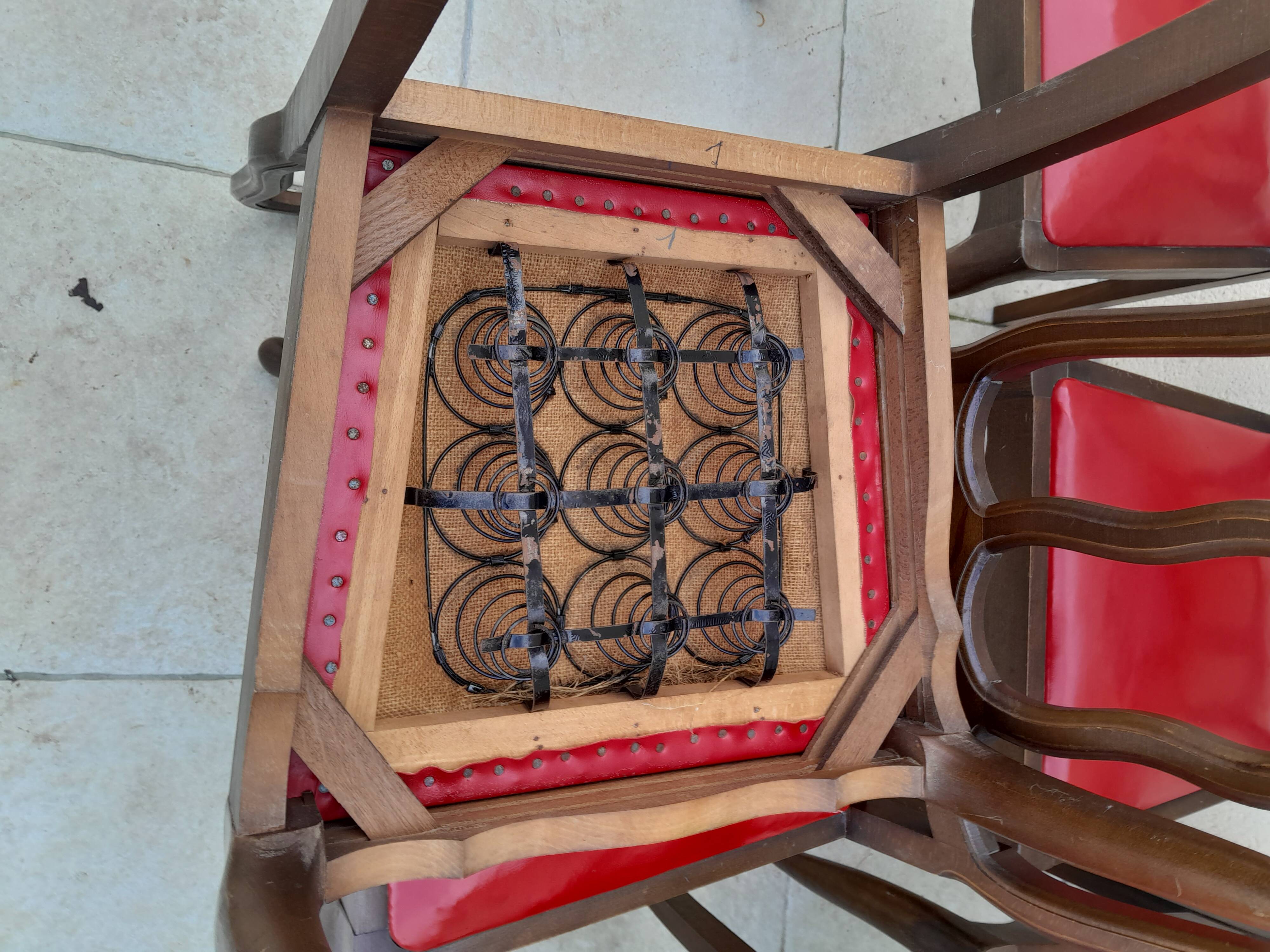 6 vintage art deco Louis VX leather wood chairs