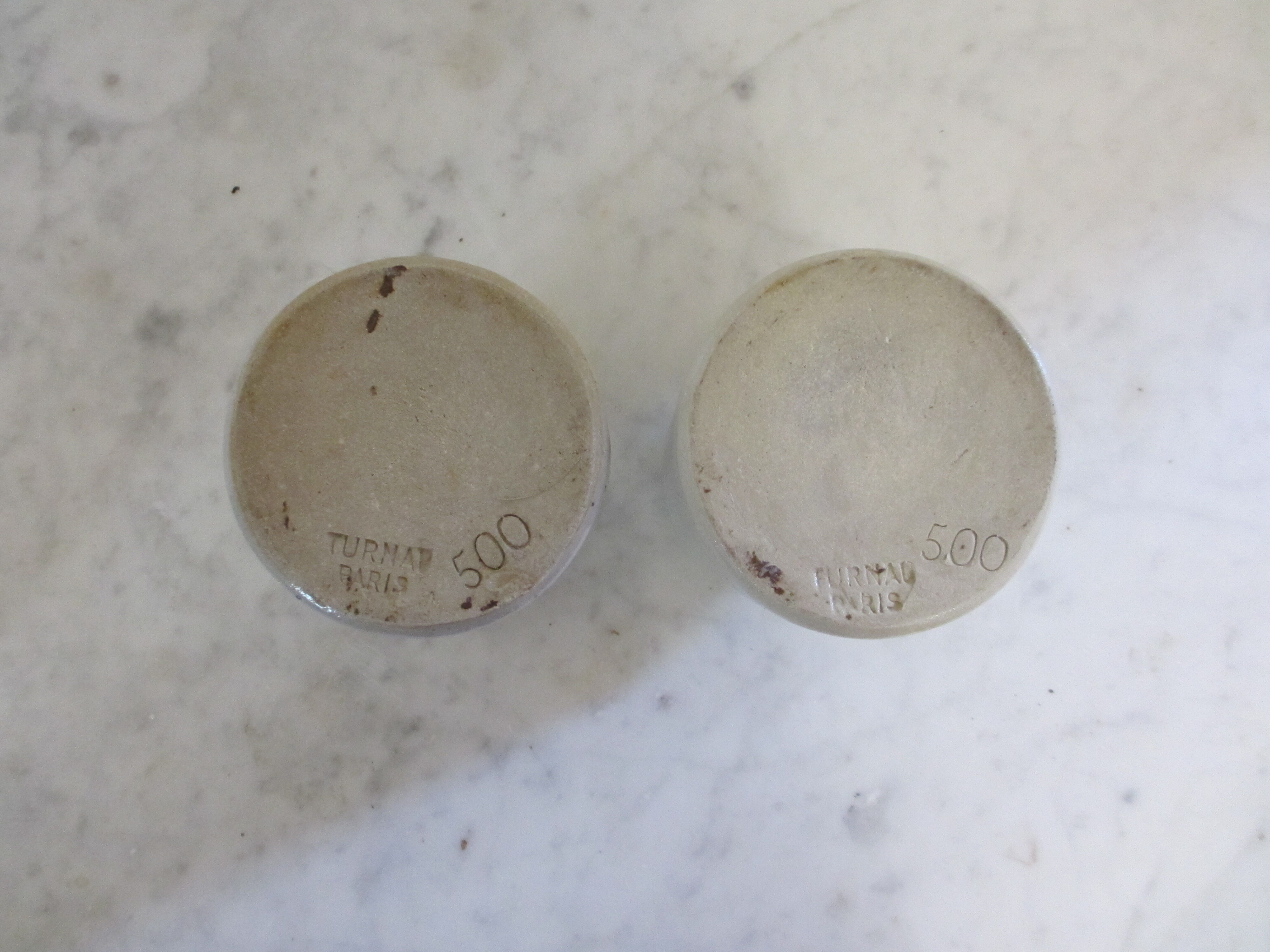 2 old sandstone pots stamped turnay paris