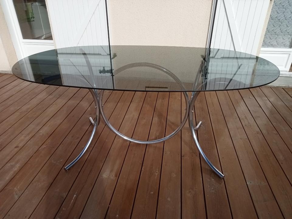Vintage table glass smoked oval 1970