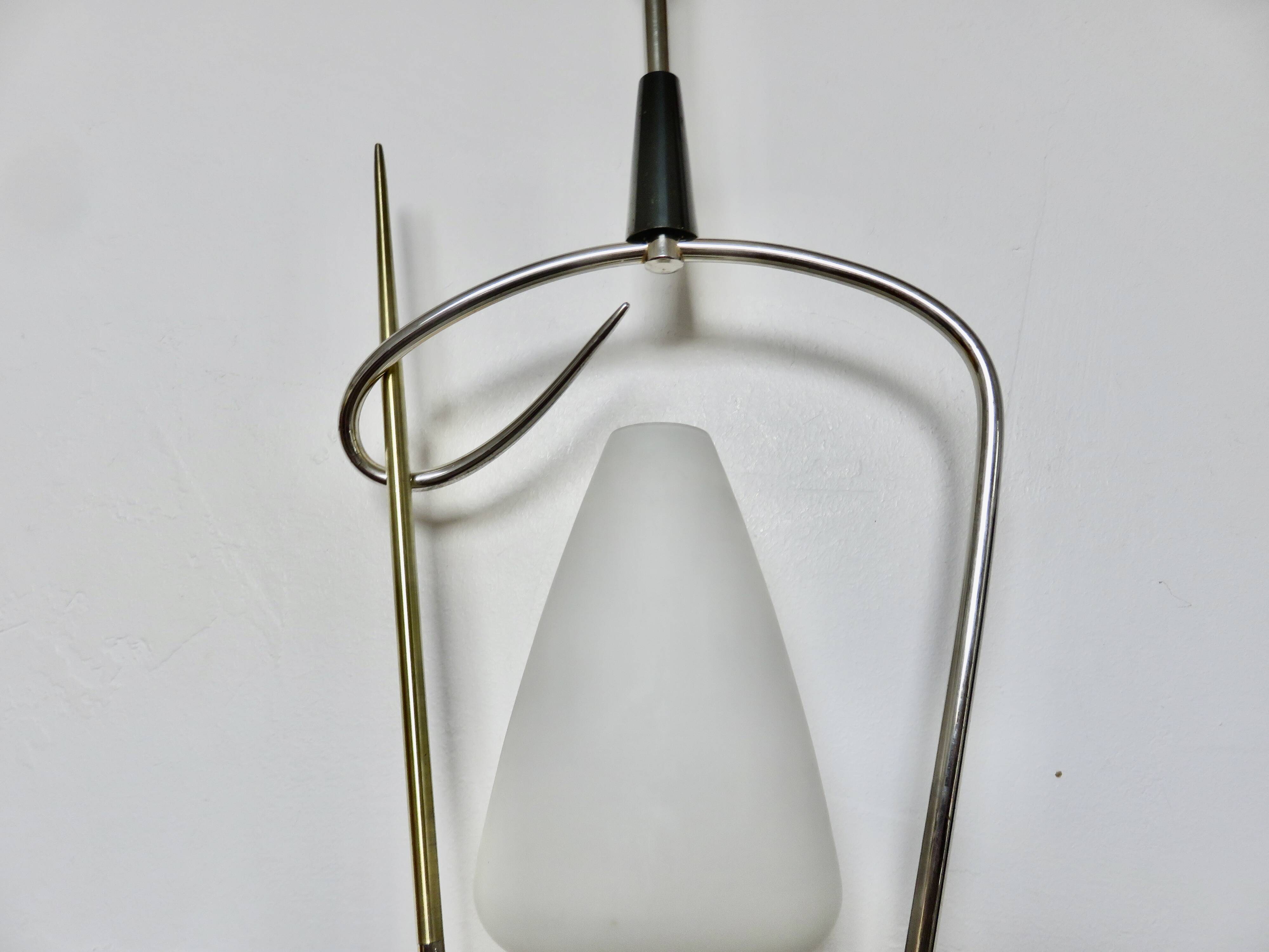 Arlus chandelier/pendant light, opaline glass and brass, 1950s or 60s, vintage