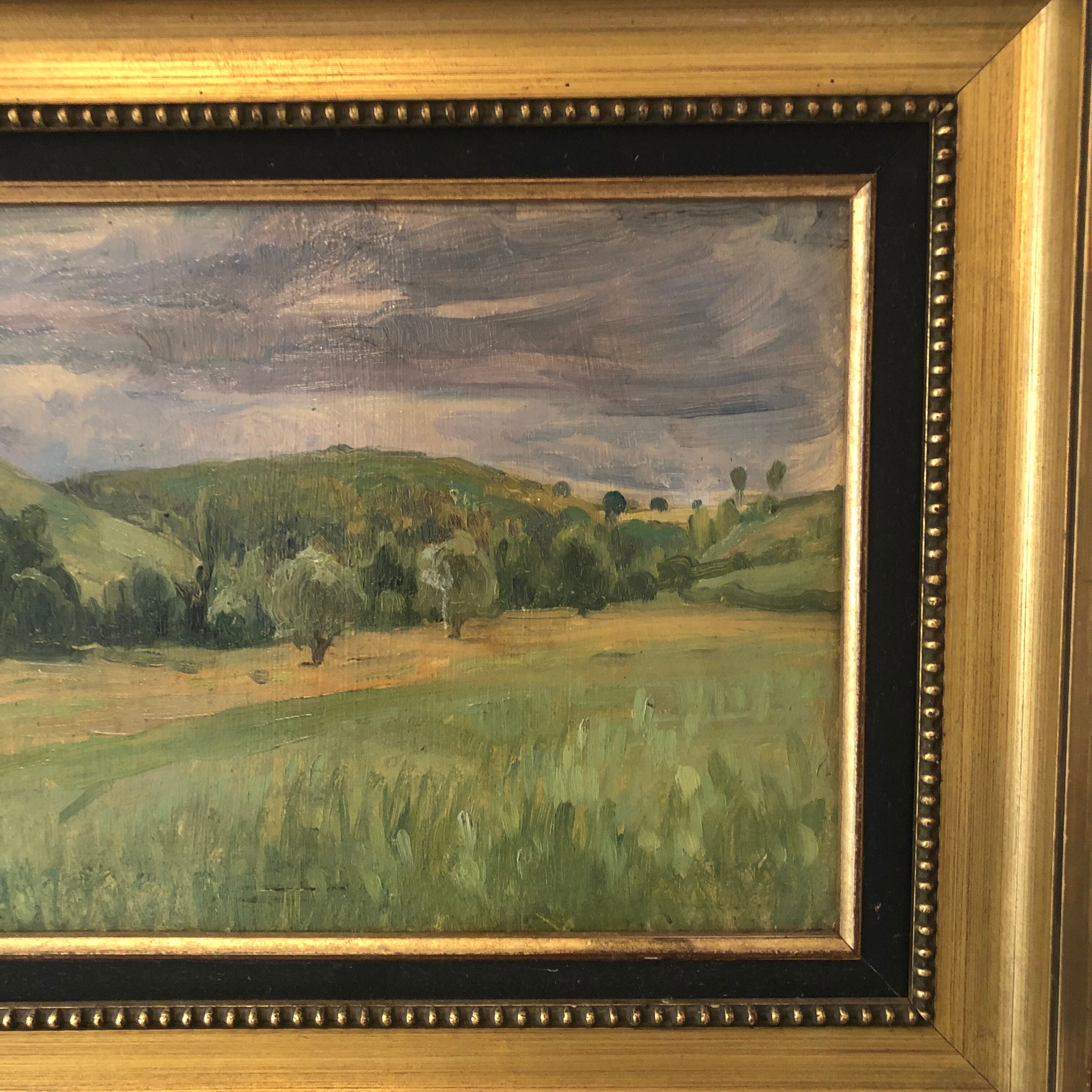 Country landscape, old oil on panel