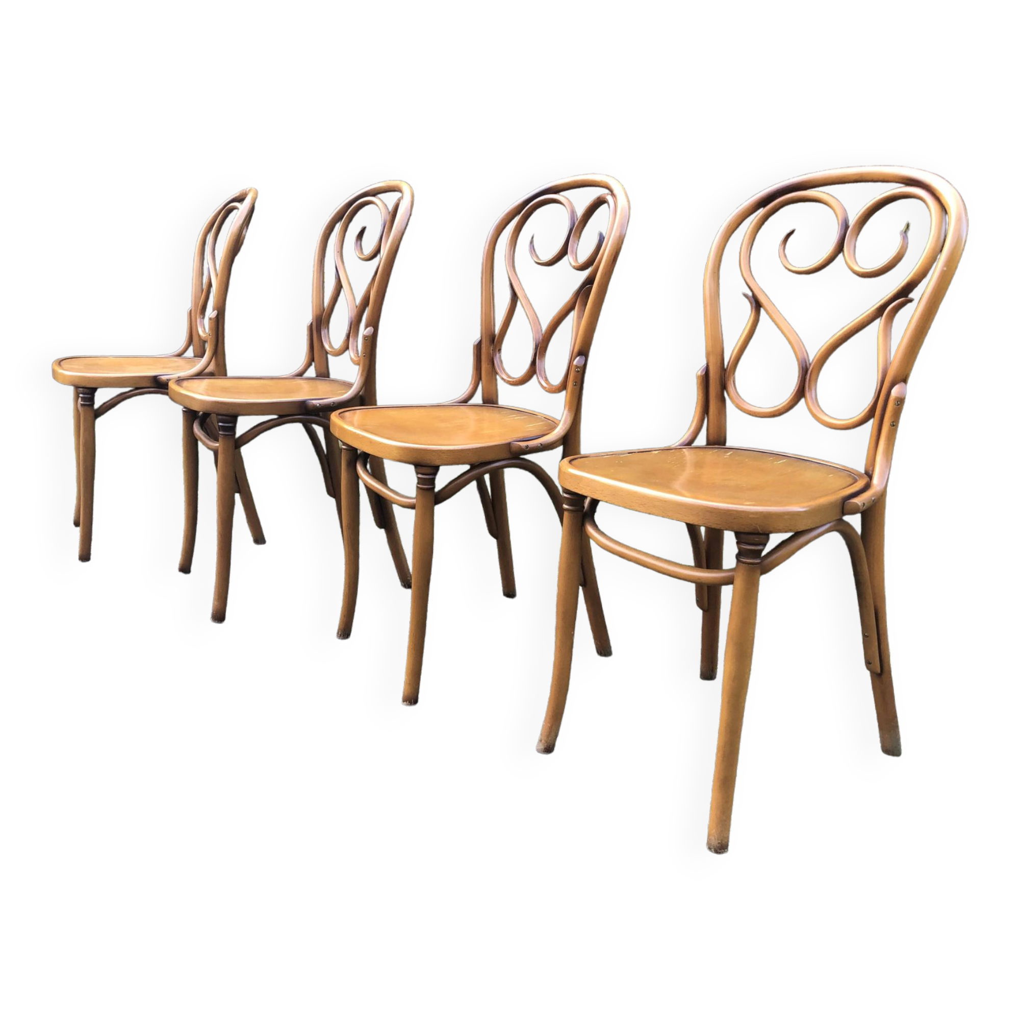 4 Thonet style bentwood chairs in beech.
