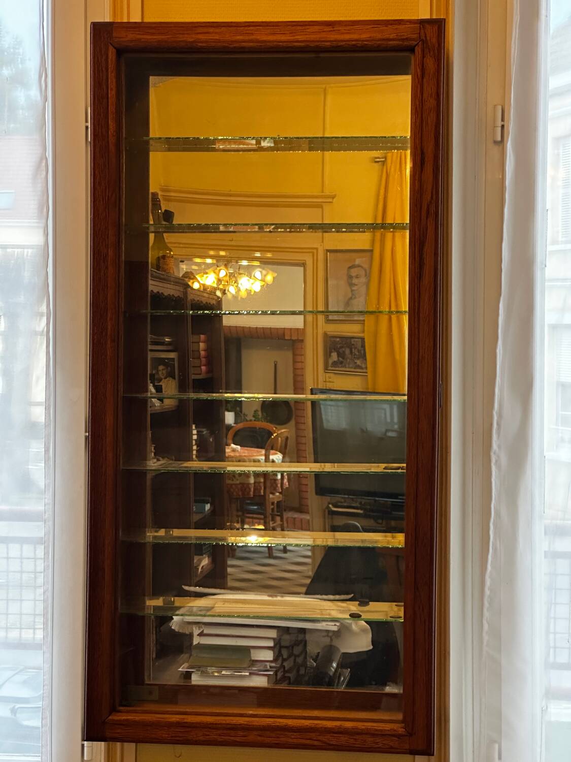 Wall display cabinet - wood - glass and mirror H 107 / W 53 / D 15.5 cm