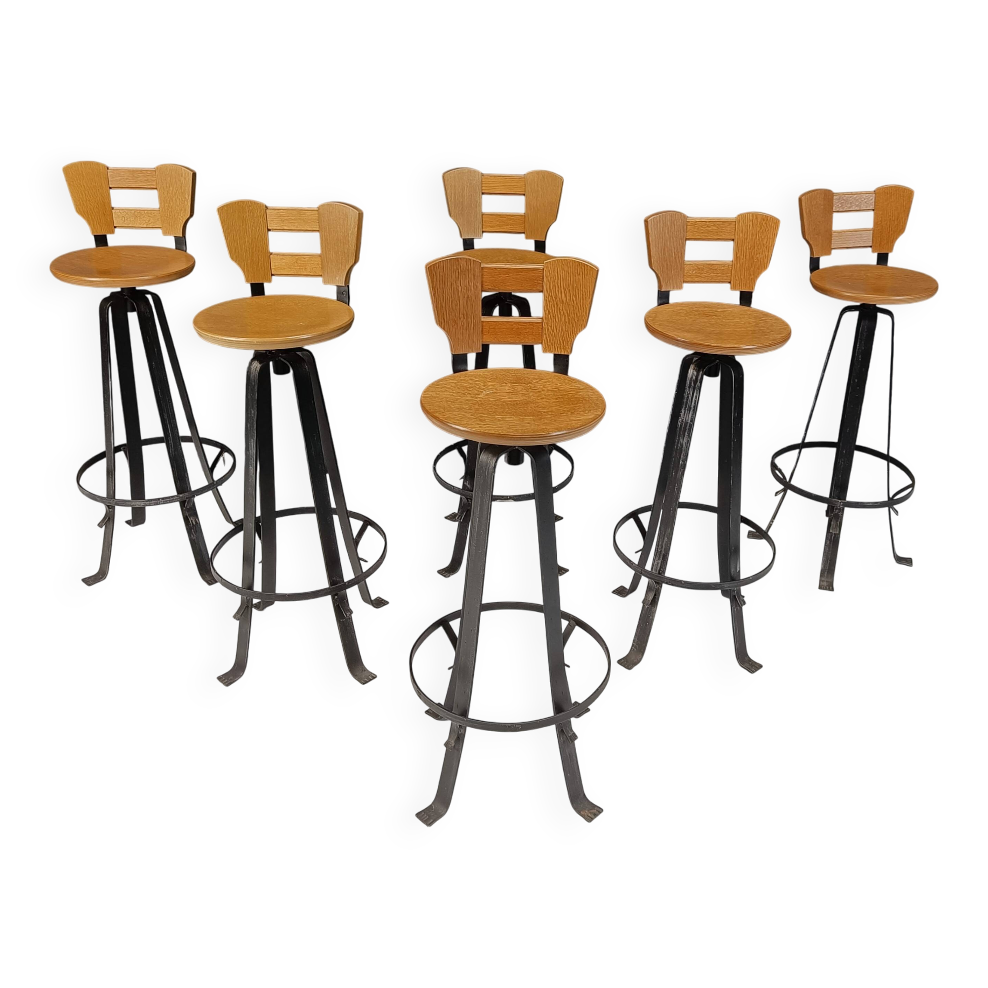 Vintage brutalist bar stools, set of 6 - 1970s