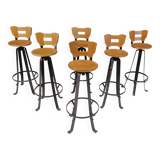 Vintage brutalist bar stools, set of 6 - 1970s