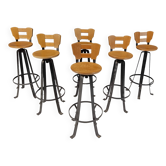 Vintage brutalist bar stools, set of 6 - 1970s