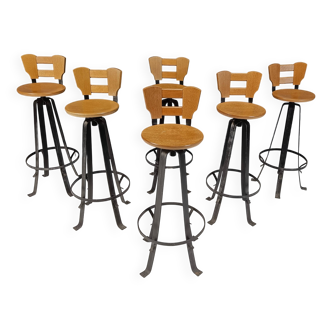 Tabourets de bar brutalistes vintage, lot de 6 - années 1970