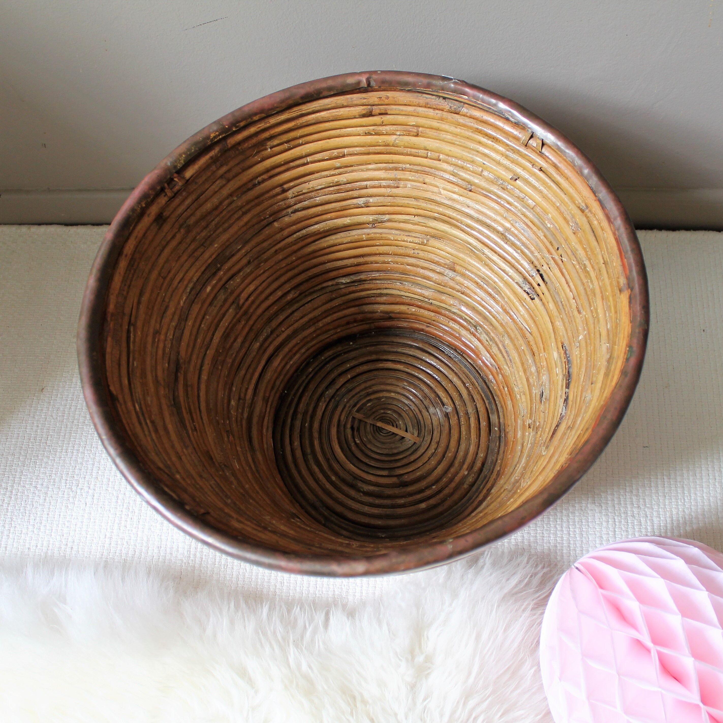 Vintage bamboo & brass basket