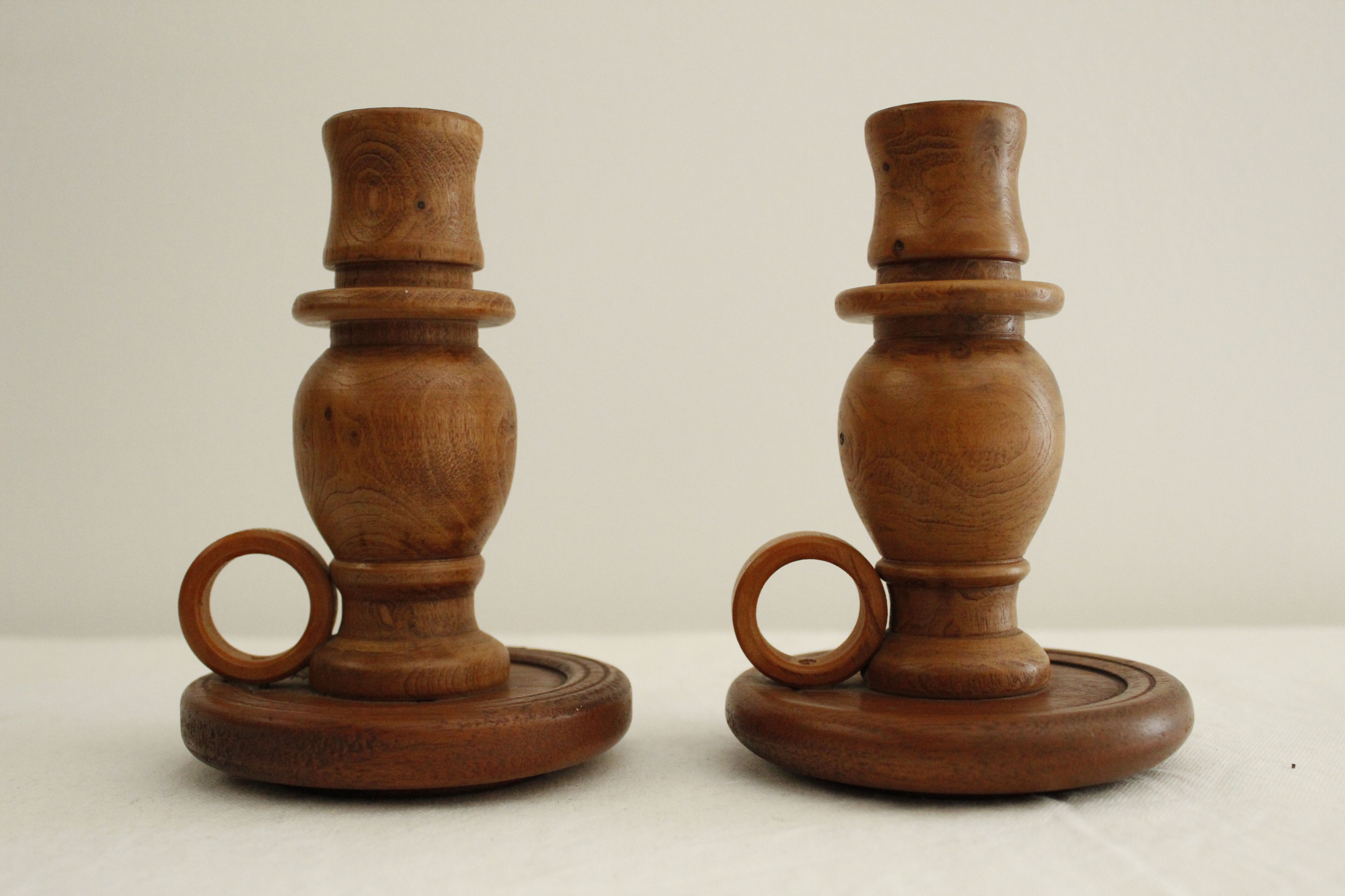 2 wooden candle holders