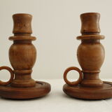 2 wooden candle holders