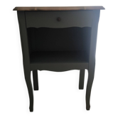 Louis XV bedside table revamped in solid oak and sage green/grey green.