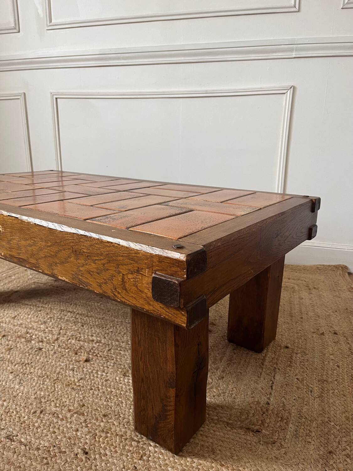 Coffee table in oak and ceramic, mid-20th century