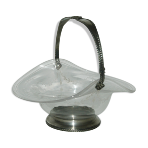 Coupe panier en verre gravé et