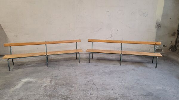 Paire de bancs d'école maternelle enfant fabrication 1950