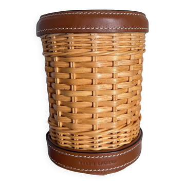 "gobelet de bain en cuir et paille, ralph lauren home - réf 4701710631"