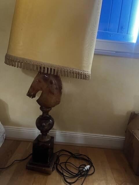 large alabaster lamp sculpted in the shape of a chess horse head 1960.