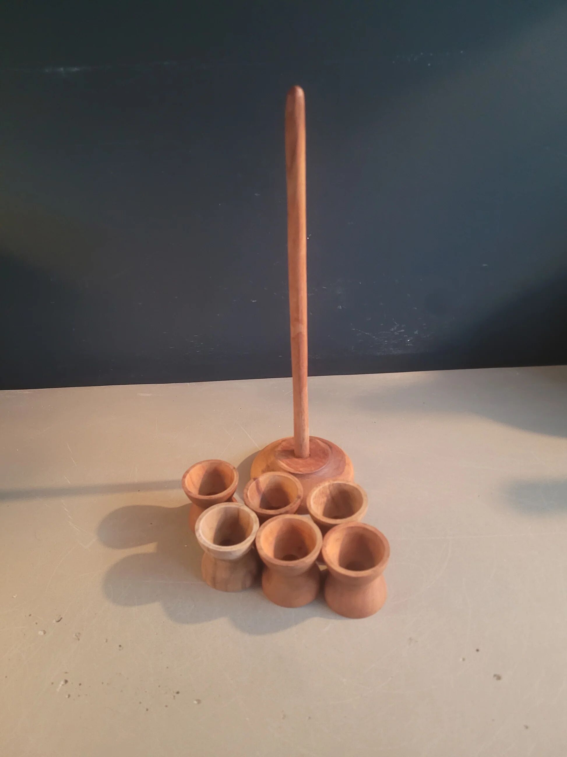 6 wooden egg cups with stand