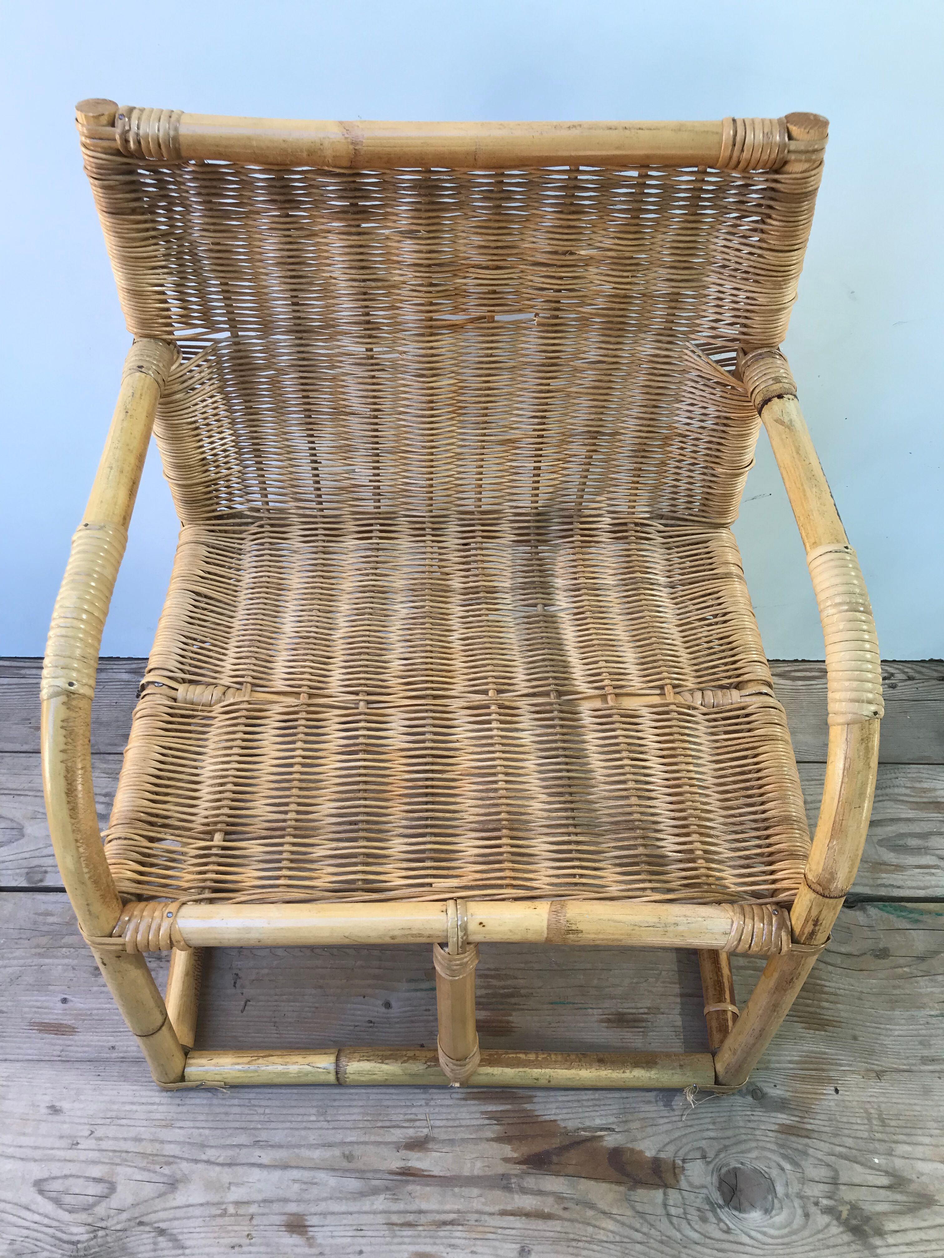 Ancient child rattan armchair 60s