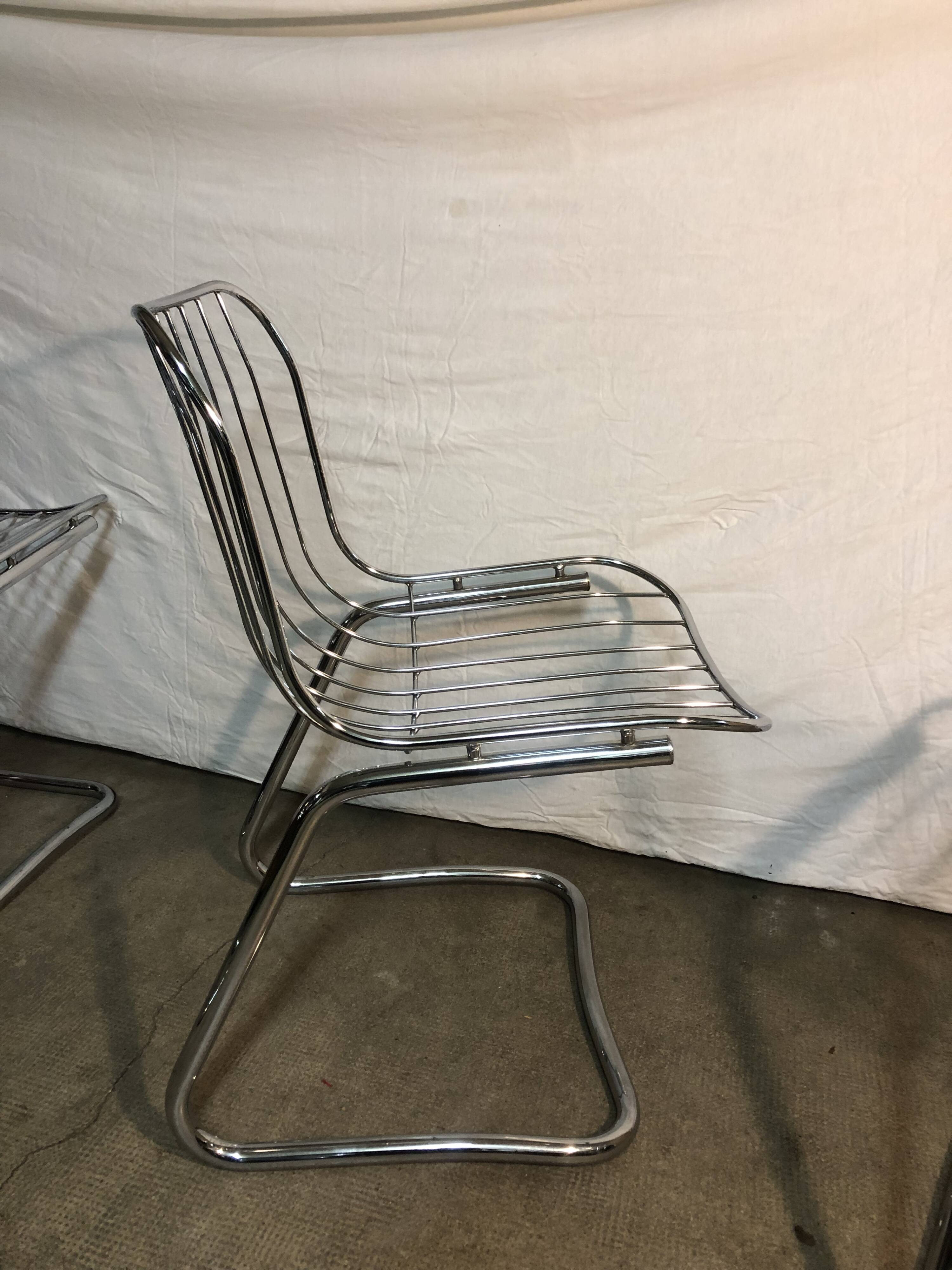 Lot de 4 chaises corbeille métal chromé
