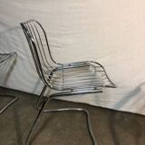 Set of 4 chrome metal basket chairs