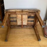 Old coffee table in solid oak and walnut from the 19th century, one belt drawer