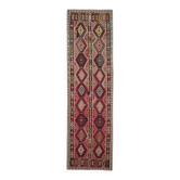 Tapis de couloir vintage turc Oushak fait main en laine et coton rose, années 1970