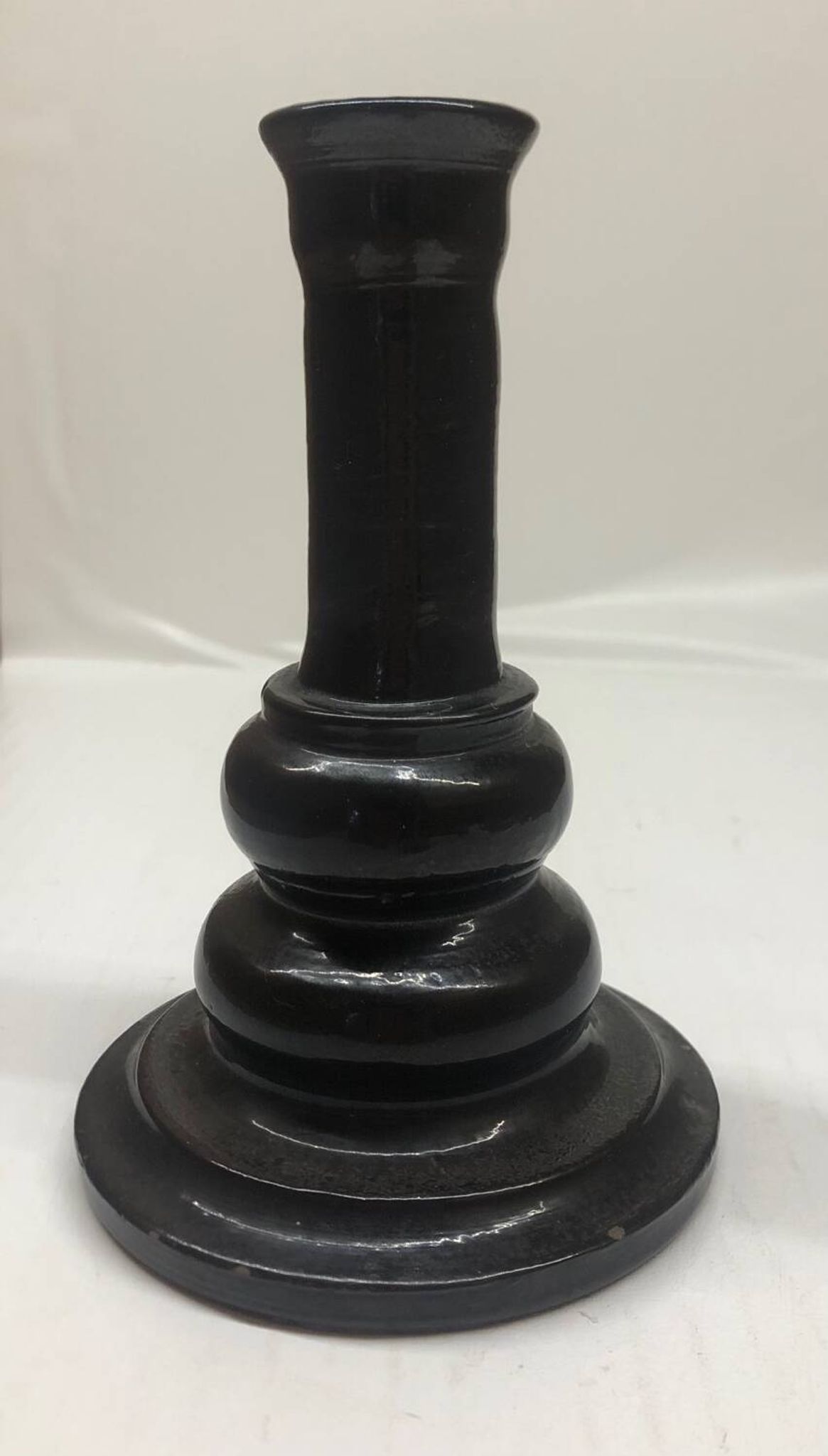 Vintage black ceramic candle holder signed AP