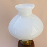 Vintage table lamp made of wood, opaline and brushed brass