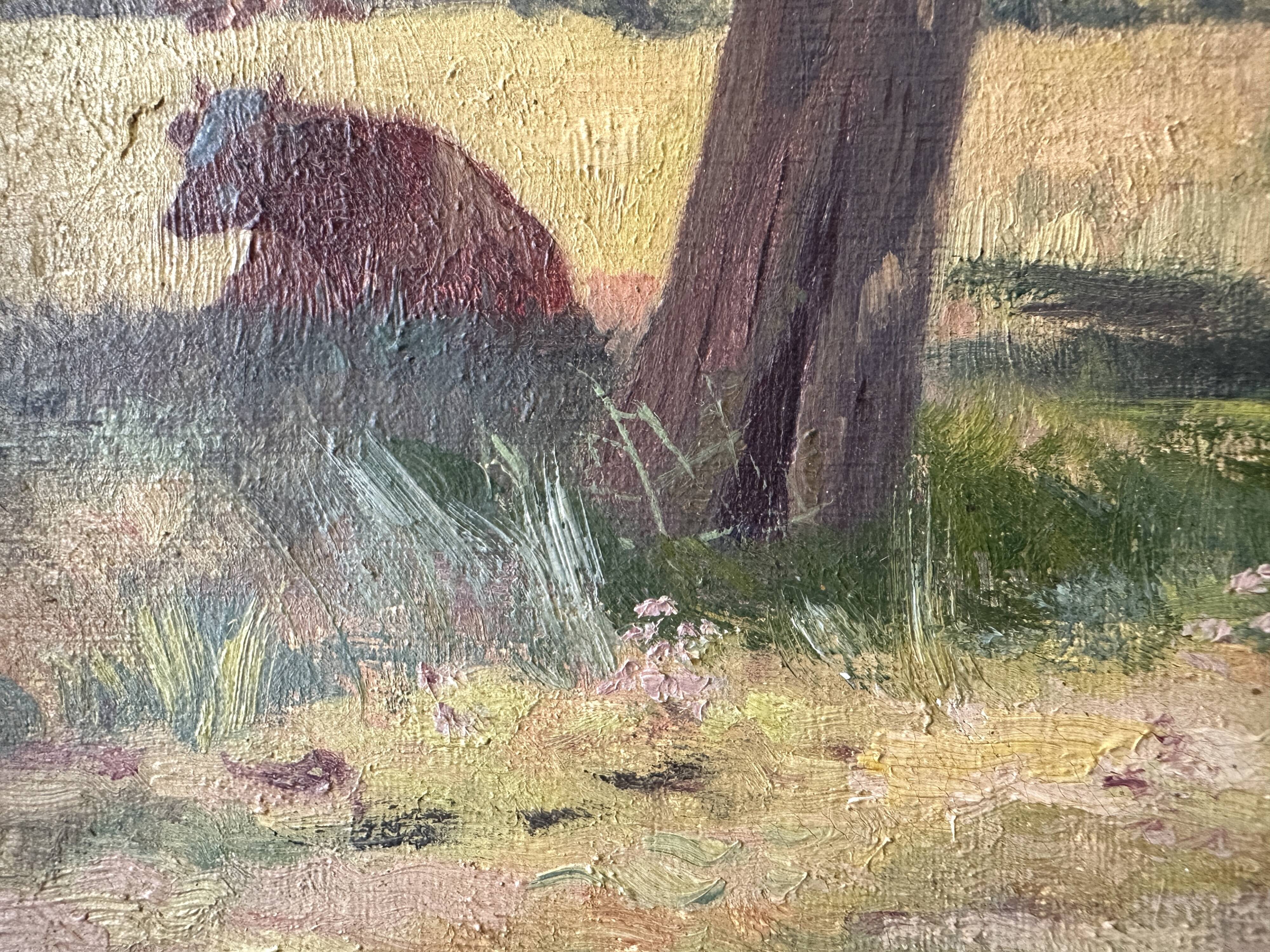 Oil on canvas of a Norman landscape with cows circa 1900.