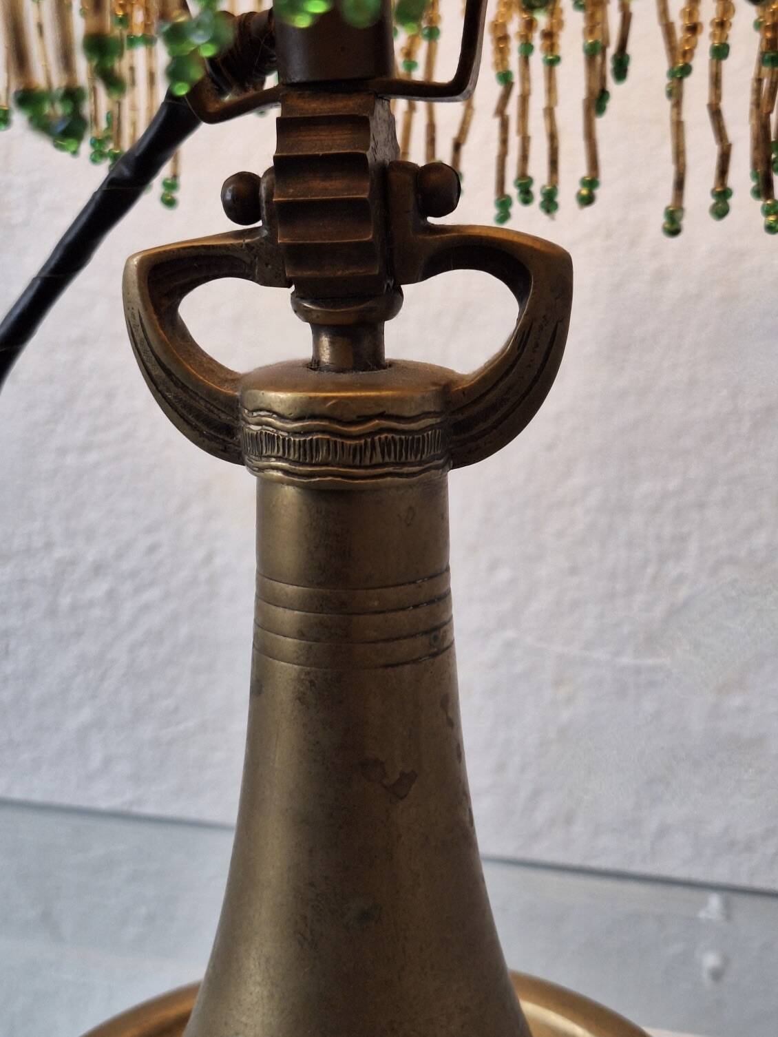 Antique signed reverse painted bronze table lamp, 1910-20