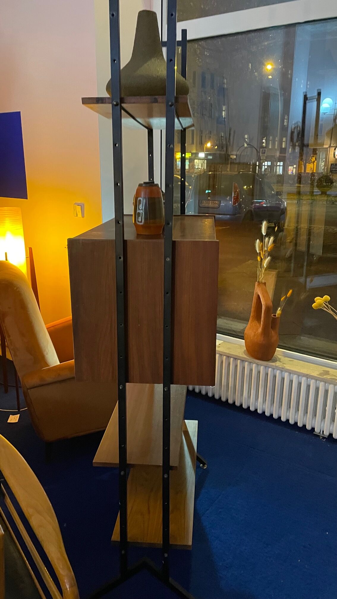 Italian footcase bookcase from the 60s in teak and metal