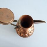 Copper jug with lid and brass handle, large copper jug with relief