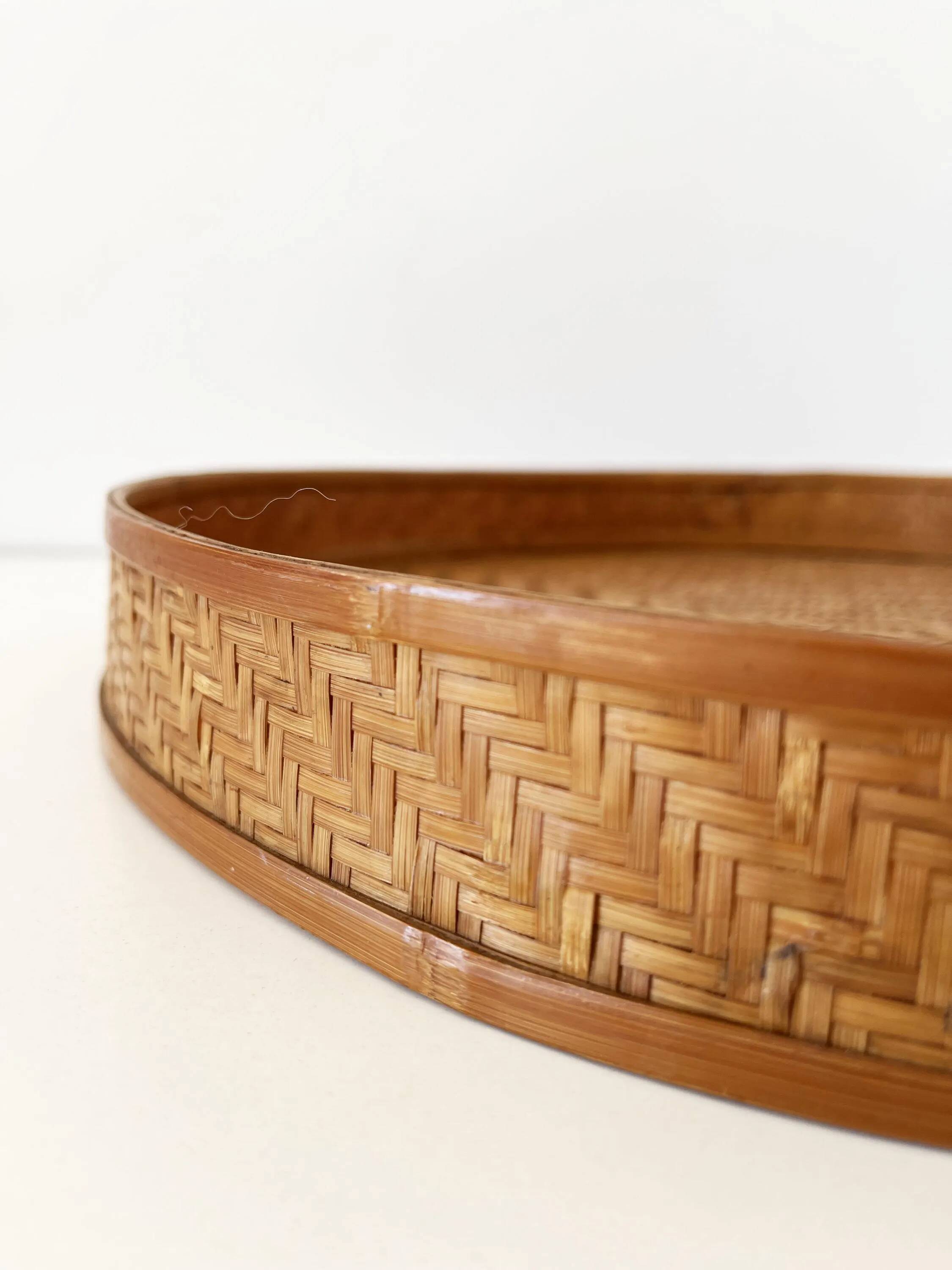 Antique tray made of woven bamboo