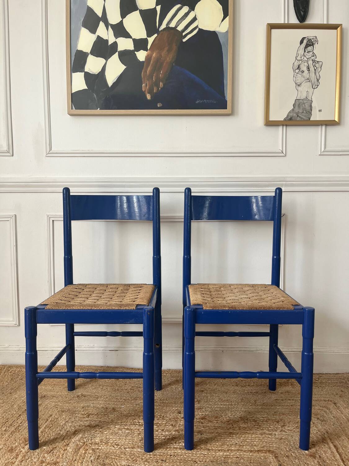 Paire de chaises en bois et corde
